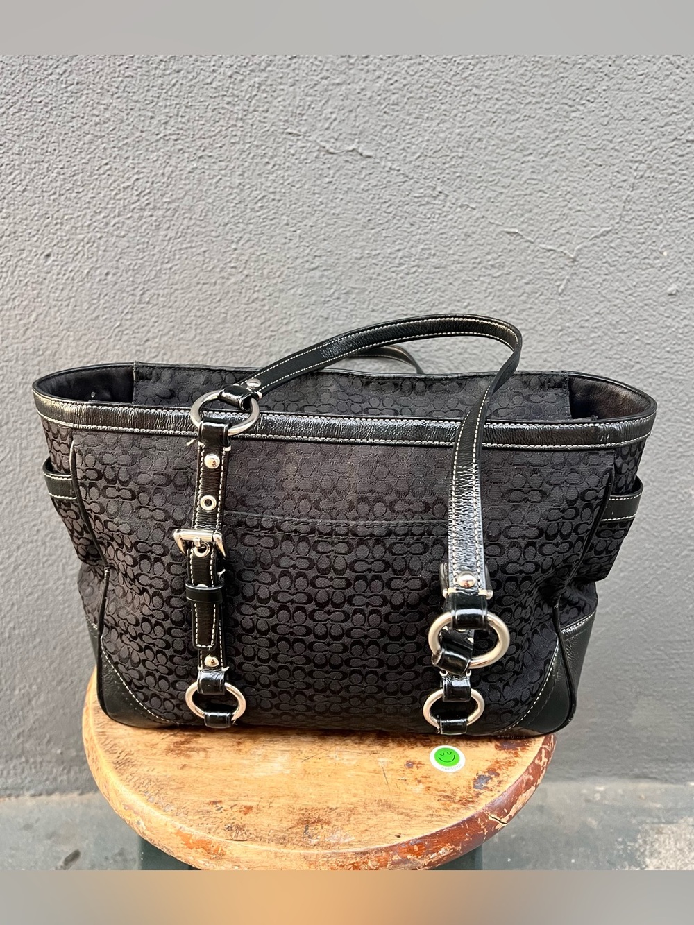 Vintage Y2K Coach 08 Mini Signature Gallery Tote Bag Black Canvas Leather F12346